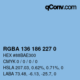 Farbcode: RGBA 136 186 227 0 | qconv.com
