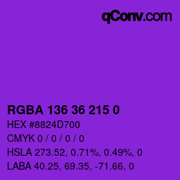Code couleur: RGBA 136 36 215 0 | qconv.com