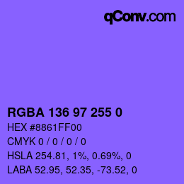 Farbcode: RGBA 136 97 255 0 | qconv.com