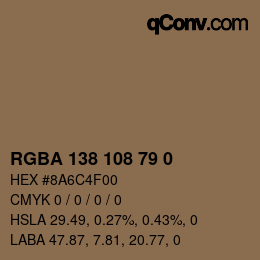 Color code: RGBA 138 108 79 0 | qconv.com