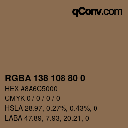 Color code: RGBA 138 108 80 0 | qconv.com