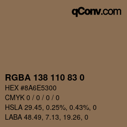 Color code: RGBA 138 110 83 0 | qconv.com