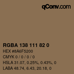 Color code: RGBA 138 111 82 0 | qconv.com