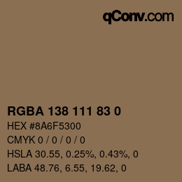 Color code: RGBA 138 111 83 0 | qconv.com