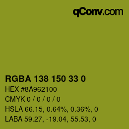 Farbcode: RGBA 138 150 33 0 | qconv.com