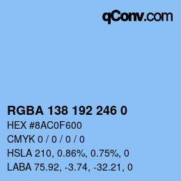 Color code: RGBA 138 192 246 0 | qconv.com