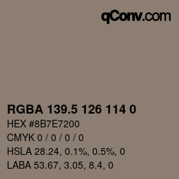 Color code: RGBA 139.5 126 114 0 | qconv.com