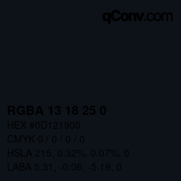 颜色代码: RGBA 13 18 25 0 | qconv.com