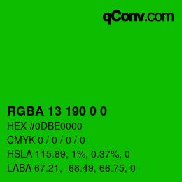 Color code: RGBA 13 190 0 0 | qconv.com