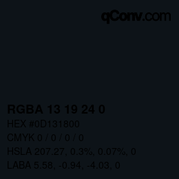 Color code: RGBA 13 19 24 0 | qconv.com