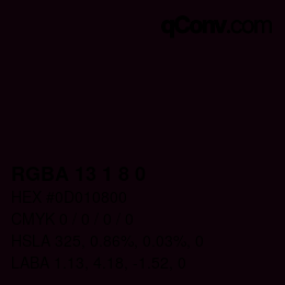 Color code: RGBA 13 1 8 0 | qconv.com
