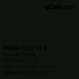 Color code: RGBA 13 21 13 0 | qconv.com