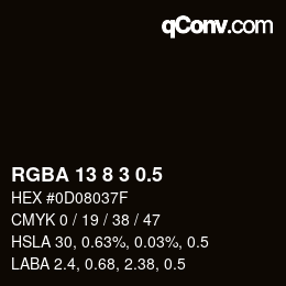 Color code: RGBA 13 8 3 0.5 | qconv.com