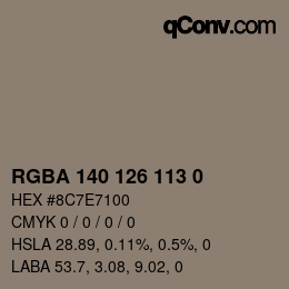 Color code: RGBA 140 126 113 0 | qconv.com