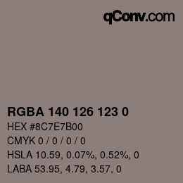 Color code: RGBA 140 126 123 0 | qconv.com