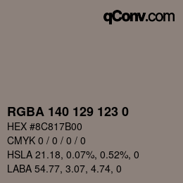 Color code: RGBA 140 129 123 0 | qconv.com