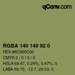 Color code: RGBA 140 149 92 0 | qconv.com