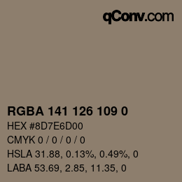 Color code: RGBA 141 126 109 0 | qconv.com