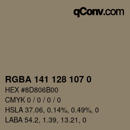 Color code: RGBA 141 128 107 0 | qconv.com