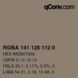 カラーコード: RGBA 141 128 112 0 | qconv.com