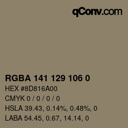 Color code: RGBA 141 129 106 0 | qconv.com