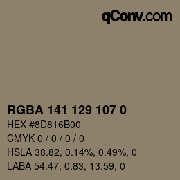 Color code: RGBA 141 129 107 0 | qconv.com