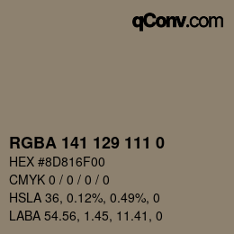 Color code: RGBA 141 129 111 0 | qconv.com