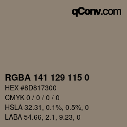 Color code: RGBA 141 129 115 0 | qconv.com