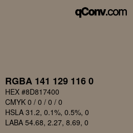 Code couleur: RGBA 141 129 116 0 | qconv.com