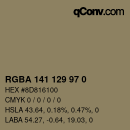 Color code: RGBA 141 129 97 0 | qconv.com