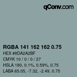 颜色代码: RGBA 141 162 162 0.75 | qconv.com