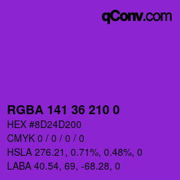 Color code: RGBA 141 36 210 0 | qconv.com