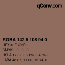 Color code: RGBA 142.5 108 94 0 | qconv.com