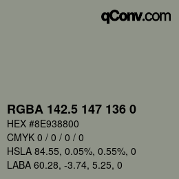 Color code: RGBA 142.5 147 136 0 | qconv.com