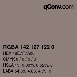 Color code: RGBA 142 127 122 0 | qconv.com