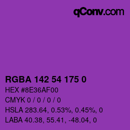 Farbcode: RGBA 142 54 175 0 | qconv.com