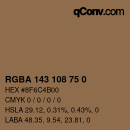 Color code: RGBA 143 108 75 0 | qconv.com