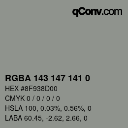 Farbcode: RGBA 143 147 141 0 | qconv.com
