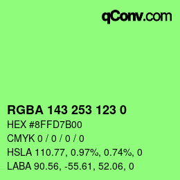 Farbcode: RGBA 143 253 123 0 | qconv.com