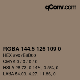 Color code: RGBA 144.5 126 109 0 | qconv.com