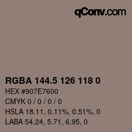 Color code: RGBA 144.5 126 118 0 | qconv.com