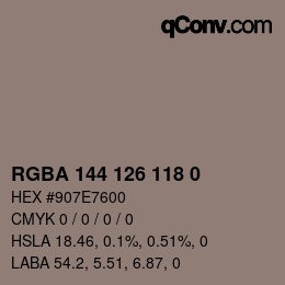 Color code: RGBA 144 126 118 0 | qconv.com