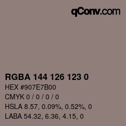 Color code: RGBA 144 126 123 0 | qconv.com