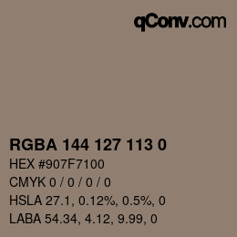 Color code: RGBA 144 127 113 0 | qconv.com