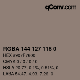Color code: RGBA 144 127 118 0 | qconv.com