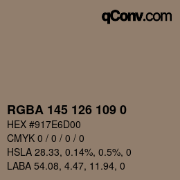 颜色代码: RGBA 145 126 109 0 | qconv.com