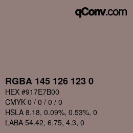 Color code: RGBA 145 126 123 0 | qconv.com