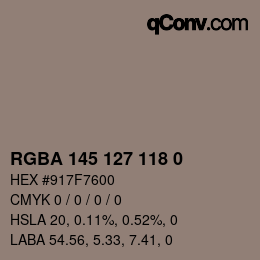 Color code: RGBA 145 127 118 0 | qconv.com