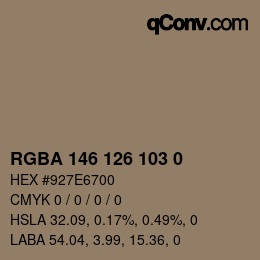 Color code: RGBA 146 126 103 0 | qconv.com