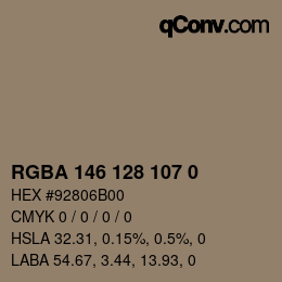 Color code: RGBA 146 128 107 0 | qconv.com